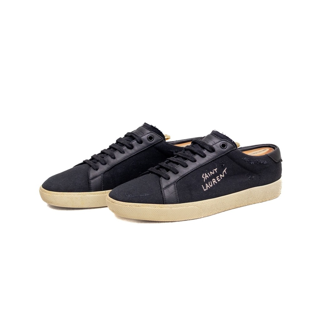 Saint Laurent Paris Distressed Canvas Low-Top Sneakers – Black‎ – EU 41 / US 8
